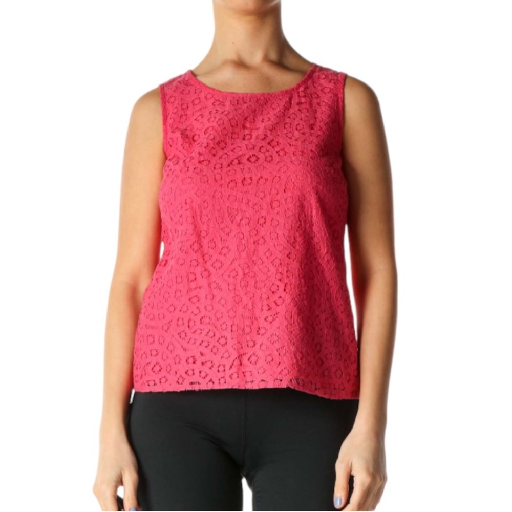 Talbots Pink Eyelet Lace Casual Sleeveless Blouse Women’s Size 12 Barbie Career